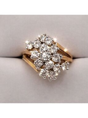 Gold Silver Tone Cluster Ring Statement Wedding Cocktail Ring Size 8 Fashion Jew